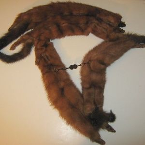4 Pelt Full Body Brown Mink Fur Stole Wrap Vintage